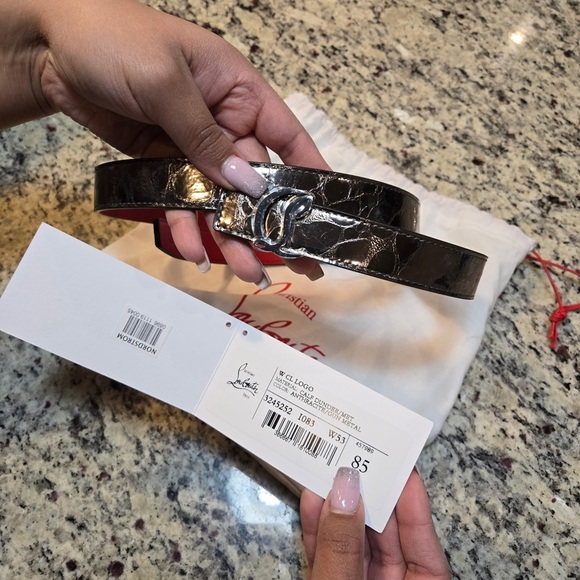 NEW Christian Louboutin W CL Logo Metallic Belt Size 85 - Picture 1 of 3